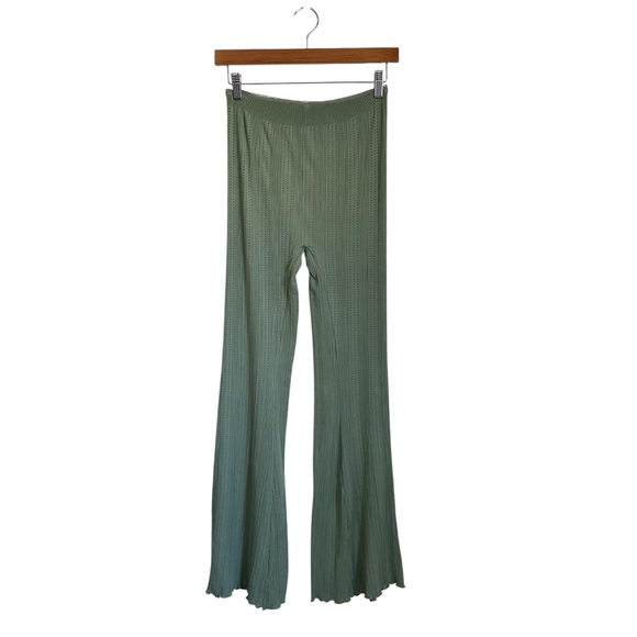 Anthropologie Womens Pointelle Flared High Rise Lounge Pants Sz Sm/Med Green - Picture 4 of 10